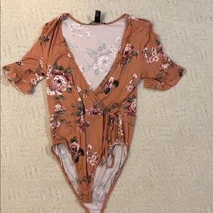 forever21 pink floral wrap bodysuit